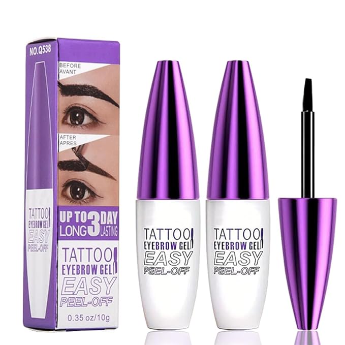 2Pcs Peel-Off Tattoo Eyebrow Gel, Transfer-proof, Waterproof (Brown)