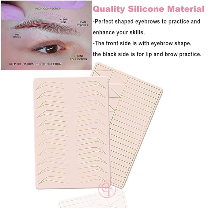 2PCS Doulbe Sides Silicone Practice Skin 1.5mm Thickness Permanent Makeup Tattoo Practice Pad for Eyebrow/Lip Practice (Pink Pad+Golden Line)