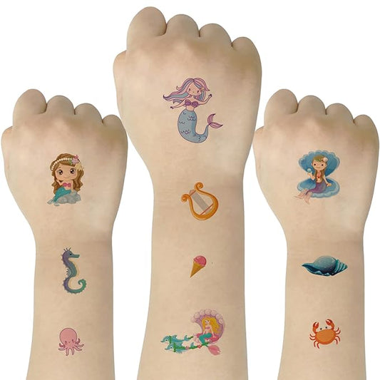 (Pack of 10 Sheets) Mermaid Waterproof Temporary Tattoo Stickers for Kids Boys and Girls, Party Favors Decorations