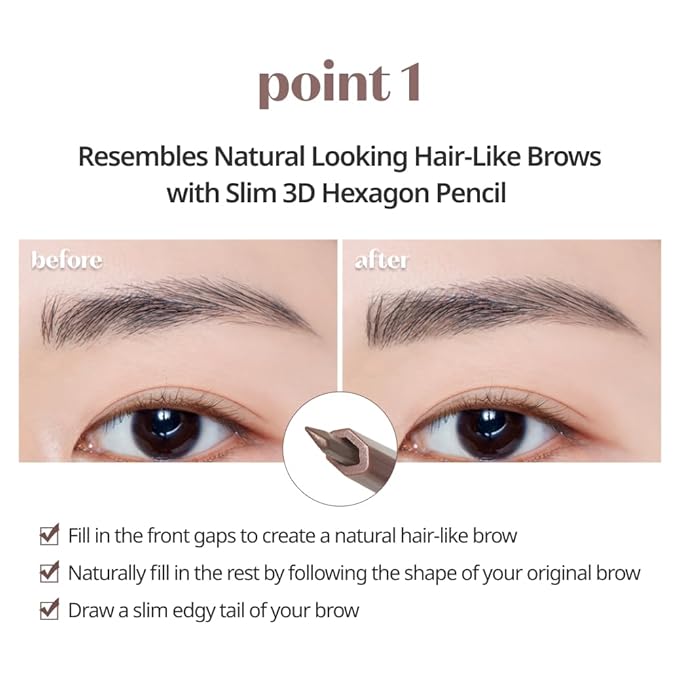 ETUDE Bare Edge Brow Pencil 05 Mild Taupe | A hexagon-shaped slim brush that delicately coats every strand of eyelashes | Brow Mascara | Zero Clump & No Bushy Brows, Korean Makeup, Perfect for Gift