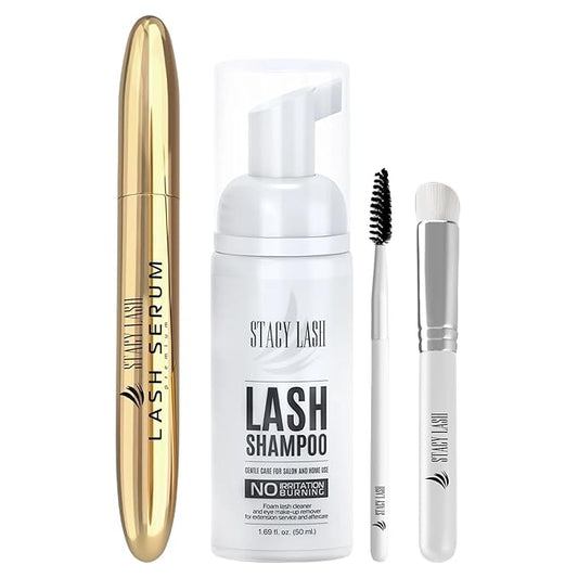 STACY LASH Eyelash Extension Shampoo 1.69 fl.oz Serum 5ml / Eyelid Foaming Cleanser/Supplies for Lashes Growth & Thickness/With Biotin/Enhancing Natural Eyelashes/Professional & Self Use