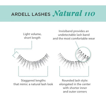 Ardell Natural Lashes 110 - Black, False Eyelashes, Soft & Lightweight, Reusable Strip Lashes for Everyday Wear, 4 Pack