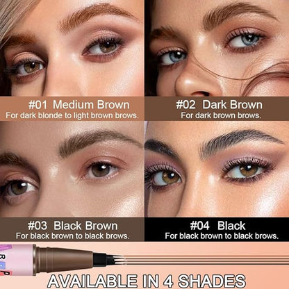 evpct 1Pcs Medium Brown Magic Microblading Eyebrow Contouring Pen Brow Pencil with Hair Like Strokes, 4 Tipped Precise Brow Pencil with Brush Micro-Fork Tips Applicator Natural Looking Brows
