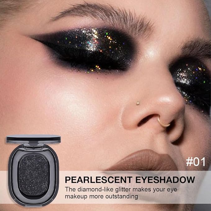 Eye shadow low saturation delicate long-lasting eye shadow palette, Monochrome Glittler Eyeshadow, pressed glitter eyeshadow, Glittle Pressed Powder Single Vegan Eyeshadow, (01 Glittle Black)