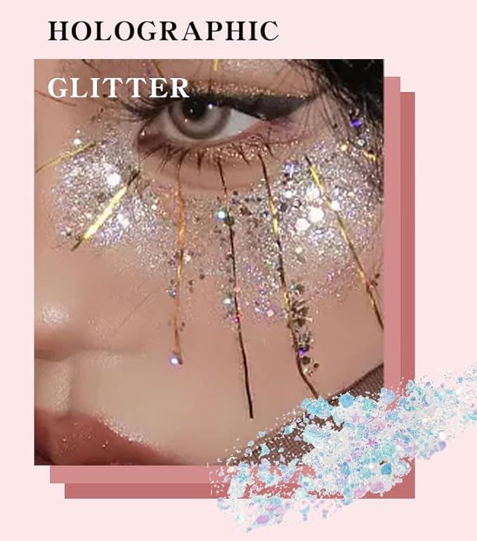 Body Glitter Gel Nail Hair Body Face Flash Eye Shadow Glitter Cream Chunky Glitter Mermaid Scale Sequins Festival Painting Decoration Makeup (06# Purple)