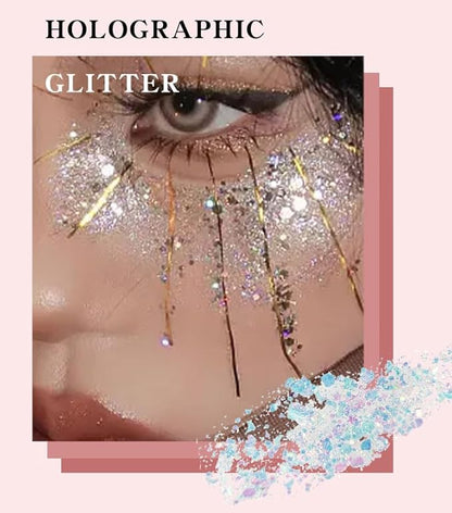 Body Glitter Gel Nail Hair Body Face Flash Eye Shadow Glitter Cream Chunky Glitter Mermaid Scale Sequins Festival Painting Decoration Makeup (06# Purple)