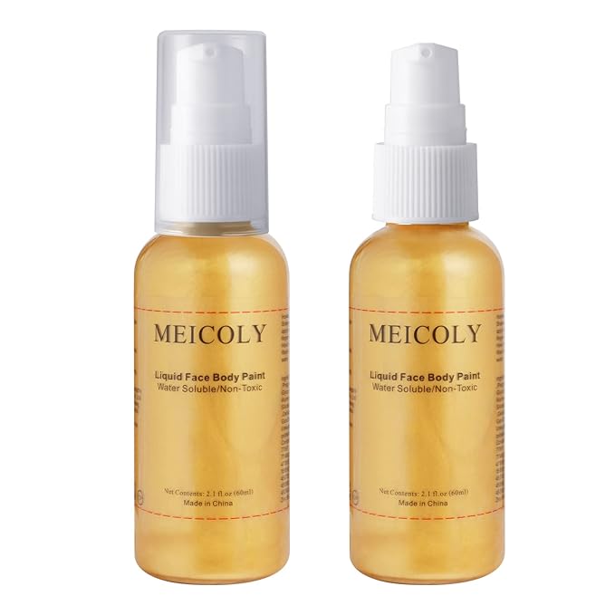 MEICOLY Cream Gold Face Body Paint,2.1Oz Smudge-proof Gold Body Paint,Water Based Washable Full Body Paint for Adults and Kids,Halloween SFX Special Effects Christmas Highlight Makeup,Metallic Gold