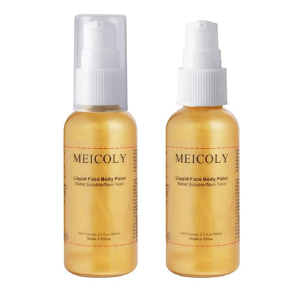 MEICOLY Cream Gold Face Body Paint,2.1Oz Smudge-proof Gold Body Paint,Water Based Washable Full Body Paint for Adults and Kids,Halloween SFX Special Effects Christmas Highlight Makeup,Metallic Gold