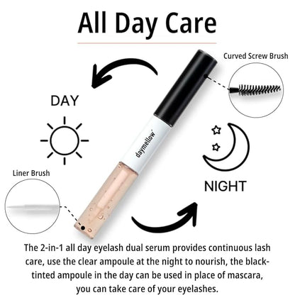 daymellow All Day Eyelash Dual Serum 0.34fl.oz/10ml, 2-in-1, Eyelash Serum, Black Beans, Peptide, Panthenol, Enhancing, to Grow Lashes, Longer, Thicker, Advanced Lash, Vegan, Korean Skincare