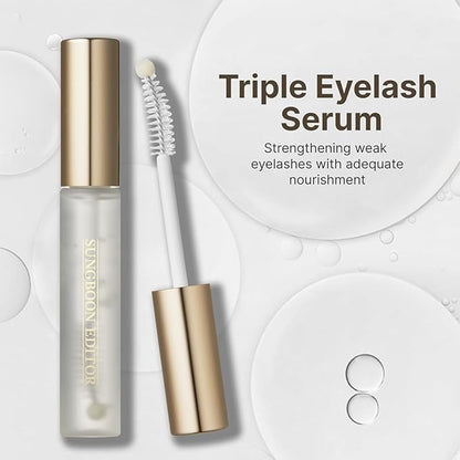 SUNGBOON EDITOR Triple Active Eyelash Serum | Strengthens and Nourishes Weak,Damaged Lashes | C-Curl Brush and Ball Tip Design | Gentle, Tear-Like pH for Daily Use | Korean Eyelash Care Serum