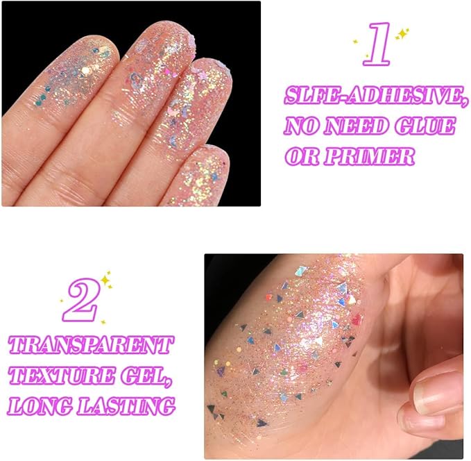 Multichrome Spark Glitter Eyeshadow Gel for Face, Hair, Eyes and Body - Festival Makeup Accessories for Women - Shimmery Eyes Gel - Cruelty Free - #6