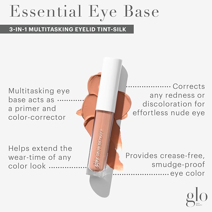Glo Skin Beauty Essential Eye Base - 3-in-1 Multitasking Eyelid Tint, Primer & Color Corrector - Vegan Shades (Silk)