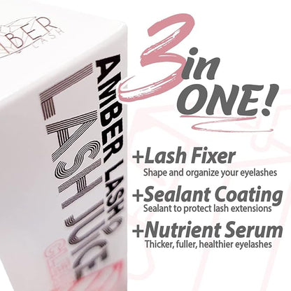 Lash Juice by Amber Lash, 3-in-1 Coating Sealant for Eyelashes with Lash Extensions and or Lash Lift Perm, Lash Serum to Protect, Nourish and Promote Healthy Thicker Fuller (Black)
