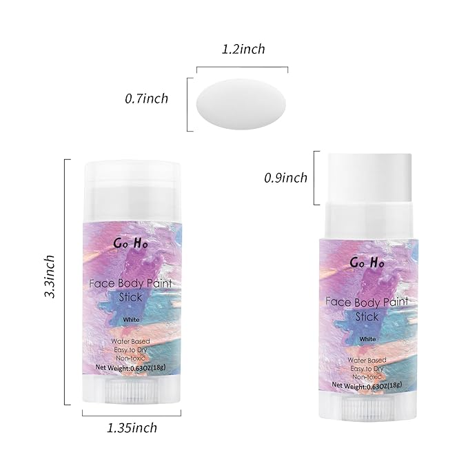 Go Ho Water-Based Clown White Face Paint Stick, Cream to Powder Face Painting, Easy-to-use Body Paint for Halloween SFX Zombie Skeleton Vampire Clown Cosplay Costume Makeup, 0.63oz