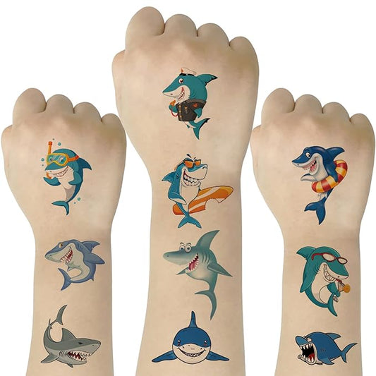 (Pack of 10 Sheets) Shark Waterproof Temporary Tattoo Stickers for Kids Boys and Girls, Party Favors Decorations