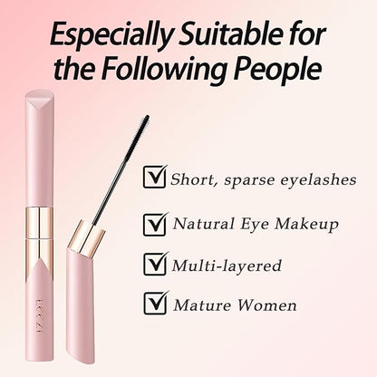 Lengthening Black Mascara for Fine Short Lashes & Older Women – Quick-Drying, Smudge-Proof & Waterproof – Natural-Looking Length, Dual-Sided Brush - Swivel Brush Handle, Glides to Every Lash Angle