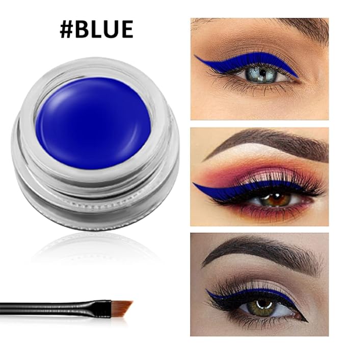 Erinde Blue Gel Cream Eyeliner - Long Lasting, Waterproof, Smudge-Proof High-Intensity Pigments with 2PCS Eyeliner Brushes 03# Blue