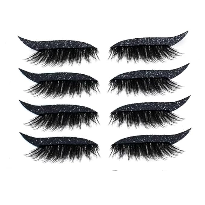 4 Pairs Black 2 IN 1 Fake Eyelashes Eyeliner Stickers, Reusable Adhesive Eyelash Stickers, Winged Quick Easy Application
