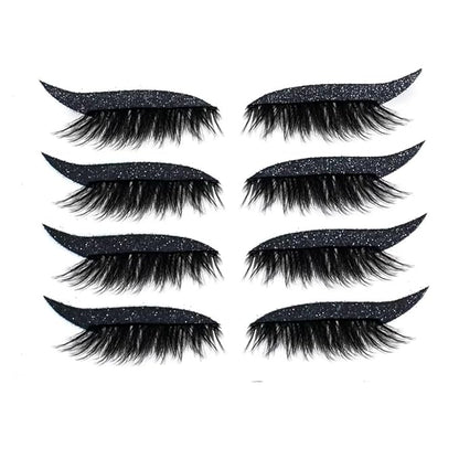 4 Pairs Black 2 IN 1 Fake Eyelashes Eyeliner Stickers, Reusable Adhesive Eyelash Stickers, Winged Quick Easy Application