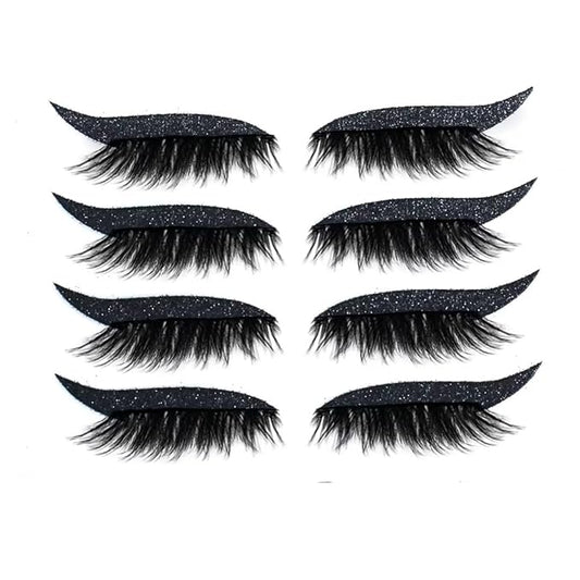 4 Pairs Black 2 IN 1 Fake Eyelashes Eyeliner Stickers, Reusable Adhesive Eyelash Stickers, Winged Quick Easy Application