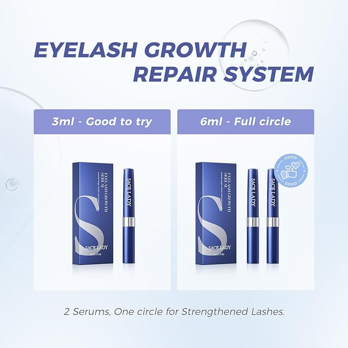 SACE LADY Eyelash Growth Serum for Longer Thicker and Fuller Lashes, Lash & Brow Enhancing Serum with Natural & Gentle Formula No Darken Eyelids, Eyelash Extensions 3ml
