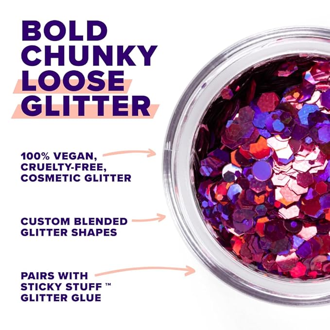 Unicorn Snot Macro Glitter - Face & Body - Cosmetic Grade Large-Particle Loose Glitter - Perfect Make-up for Festivals, Raves - Safe for Face, Easy Application & Removal - Pink (Zinnia)