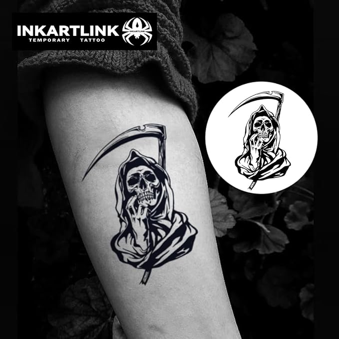 Semi Permanent Tattoo, men's tattoo, exquisite and realistic design, fun tattoo experience, cruelty-free, non-reflective, waterproof (Undead Messenger)