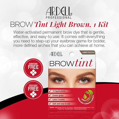 Ardell Brow Tint Kit Light Brown - Semi-Permanent Eyebrow Dye, Long-Lasting Brow Color with Natural Extracts, Complete Eyebrow Tint Set, 1 Pack