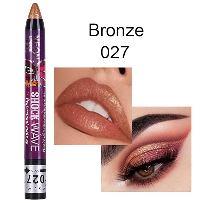 Vtrem 4 Colors Orange Purple Brown Coffee Shimmer Glitter Eyeshadow Pen Lip Pen 2-in-1 Lying Silkworm Highlighter Eye Shadow Pen Waterproof Long Lasting Eye Shadow Set Pen Eyeliner Kit