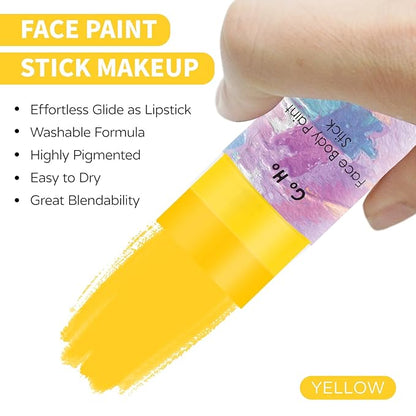 Go Ho Water Based Yellow Face Body Paint Stick,Non-Toxic Face Painting,Easy-to-use Facepaint for Halloween Cosplay SFX Minions Costume Makeup,0.63oz