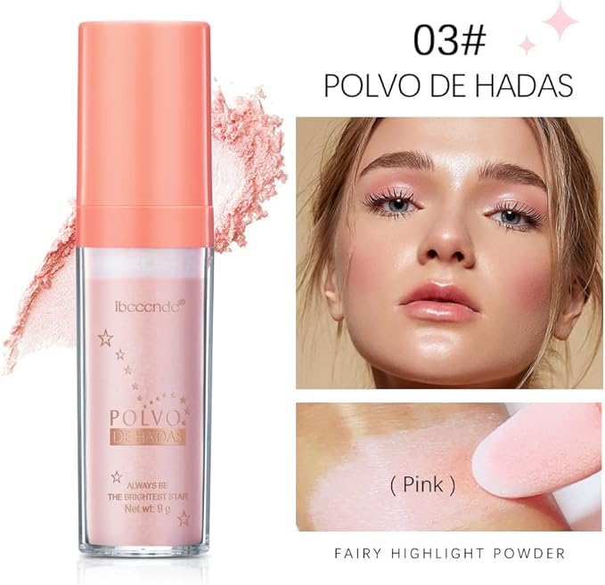 Ibcccndc Polvo De Hadas Fairy Highlight Patting Powder Highlighter Body Glitter for Face Hair Eye Lip and Body,Make Up for Prom, Festival Rave, Stage Makeup (Pink)
