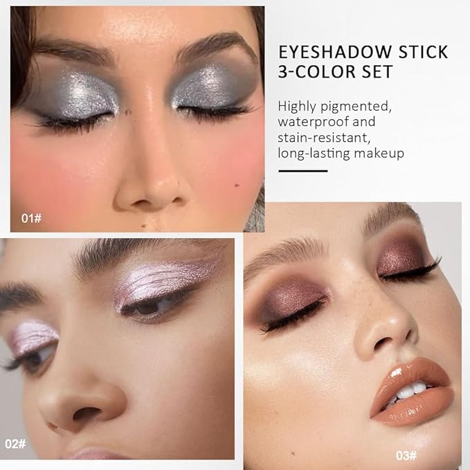 3Pcs Cream Eyeshadow Sticks Sets,Bronze Champagne Taupe Shimmer Matte Pencil Eyeshadow Applicator Stick,Cream Eye Shadow Brightener Stick,Eye Makeup Palette Long Lasting Naturing-Looking