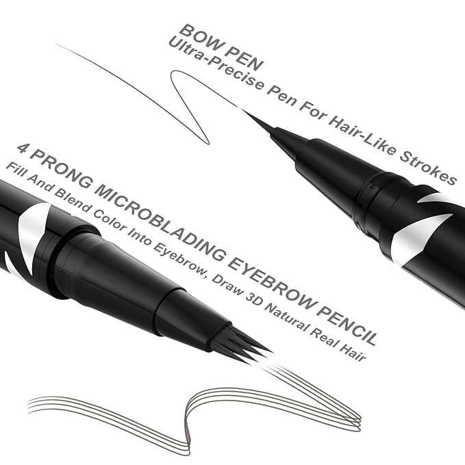 LAVONE 2-IN-1 Dual-ended Waterproof Eyebrow Pencil, 4 Tip Microblading Pen & Ultra-Precise Brow Pencil, Dual-ended Eyebrow Brush, Natural-Looking Dark Grey