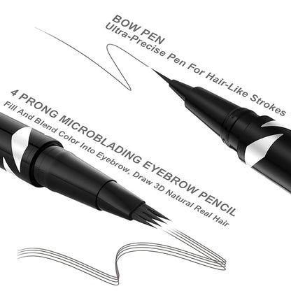 LAVONE 2-IN-1 Dual-ended Waterproof Eyebrow Pencil, 4 Tip Microblading Pen & Ultra-Precise Brow Pencil, Dual-ended Eyebrow Brush, Natural-Looking Dark Grey