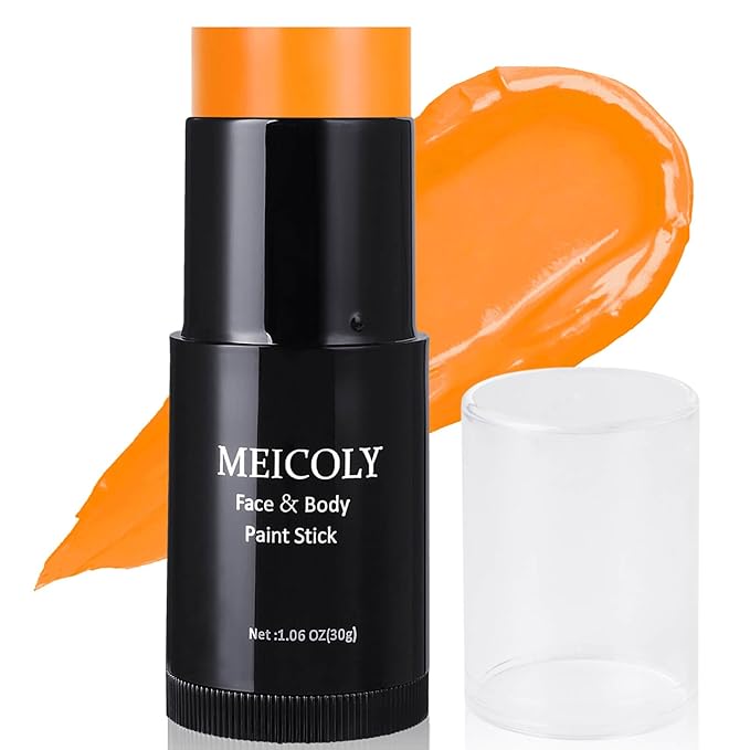 MEICOLY Orange Face Paint Stick(1.06 Oz),Cream Blendable Full Body Paint Stick,Orange Eye Black Baseball,Sweatproof Waterproof Face Painting for Halloween Pumpkin Special Effects SFX Cosplay Makeup