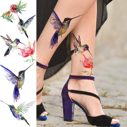 15 Sheets FANRUI 3D Watercolor Hummingbird Temporary Tattoos For Women Girl Small Multicolor Hummer Birds Tattoo Temporary Colorful Flower Fake Face Tatoo Kids Tiny Hands Waterproof Tatto Adult Tato