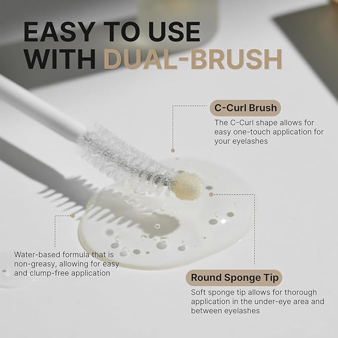 SUNGBOON EDITOR Triple Active Eyelash Serum | Strengthens and Nourishes Weak,Damaged Lashes | C-Curl Brush and Ball Tip Design | Gentle, Tear-Like pH for Daily Use | Korean Eyelash Care Serum