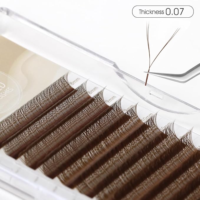 YY Eyelash Extension 0.07mm D Curl 8-14mm Mixed Tray Lash Supplies Premade Fans Y Shape Volume Lash 12 Rows Premium Faux Mink Lash Extensions (8-14 MIX, Brown;0.07 D)