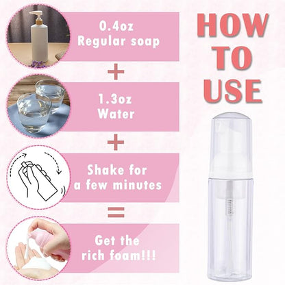 52PCS Lash Shampoo Bottles Brushes Set, 10pcs Foam Pump Dispenser, Lash Cleaning Brush, Eyelash Extension Tube Brush, Instructions Cards, Lash bags, 2pcs Eyelash Stickers for Business Clients (white)