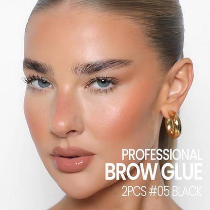 Tinted Thickening Mascara Brow, Shaping Makeup Gel,Waterproof, Transfer-proof, Brush to Fill in Eyebrows and Cover Gray Hairs - Cruelty Free (B-2Pcs 05 Black, B)