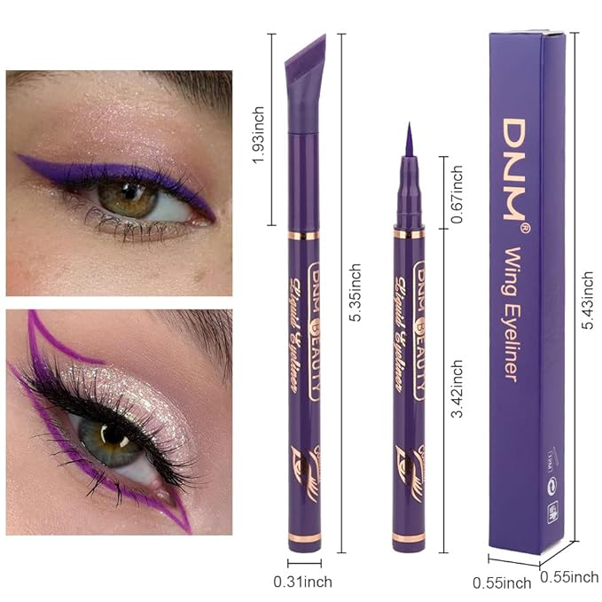 evpct 2Pcs Blue Violet Nordic Purple Liquid Wing Eyeliner Stamp Eye Pencil Set Waterproof Colored Color Eye Liners Stamps Shapes delineador de ojos contra el agua delineadores de colores para ojos 7&8
