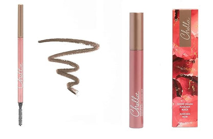 Chella Good Drama Vegan Mascara and Eyebrow Pencil Bundle, Marvelous Medium Brown