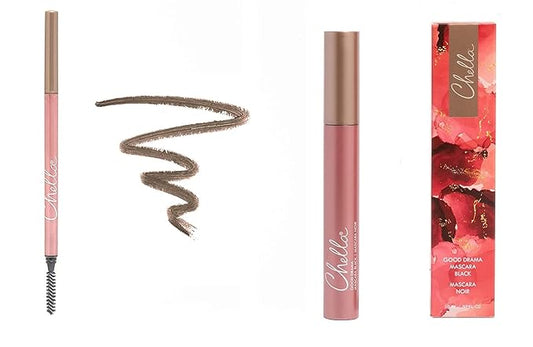 Chella Good Drama Vegan Mascara and Eyebrow Pencil Bundle, Marvelous Medium Brown
