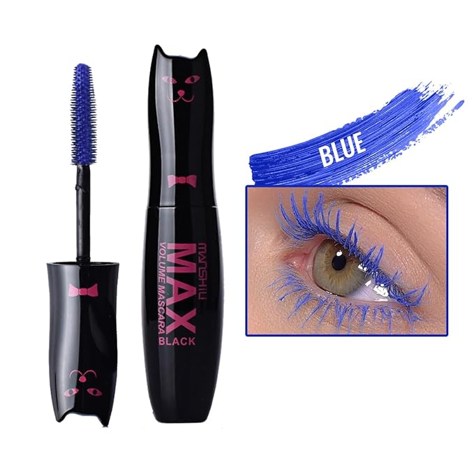 LAMUSELAND Volume Curling Mascara, 4 Colors Waterproof Smudge-proof Thickening Lengthening Liquid Lash Extensions, Natural Long-Lasting Eye Makeup Tool Set for Women Girls (Navy Blue)