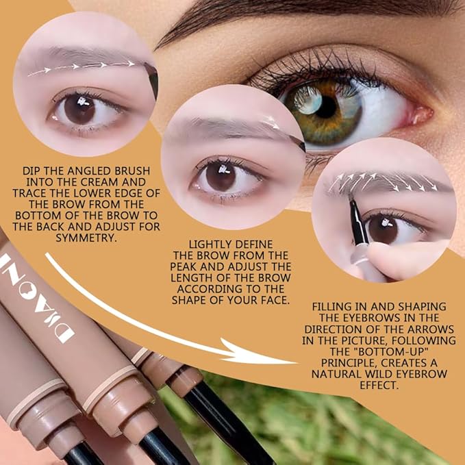 2 Different Eyebrow Cream,Eyebrow Pencil, with Eyebrow Brushes, Eye Makeup Long Lasting Waterproof and Smudgeproof Natural Looking Brows(Brown)