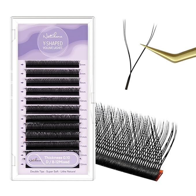 YY Eyelashes Extension 0.10mm D Curl 8-12mm Mixed Tray Lashes Supplies Premade Fans Y Shape Volume Lash 12 Rows Premium Faux Mink Lashes Extensions (8-12 MIX, Black ;0.10 D)
