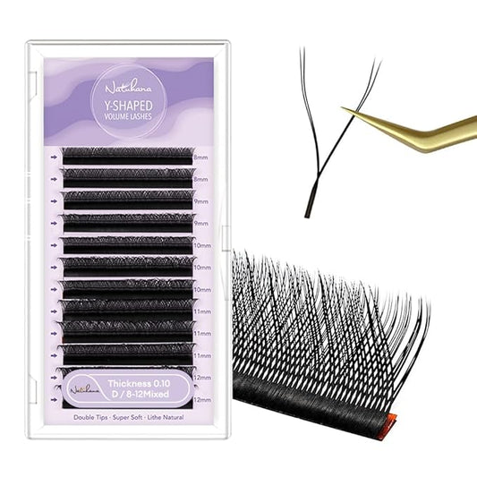 YY Eyelashes Extension 0.10mm D Curl 8-12mm Mixed Tray Lashes Supplies Premade Fans Y Shape Volume Lash 12 Rows Premium Faux Mink Lashes Extensions (8-12 MIX, Black ;0.10 D)