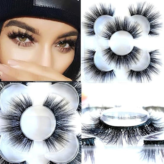 Sunniess False Eyelashes 8D Faux Mink Lashes 100% Handmade Reusable Natural Look Fake Eye lashes Cat-Eye Fluffy Wispy Lashes Dramatic Long Thick Volume Soft Lashes Packs