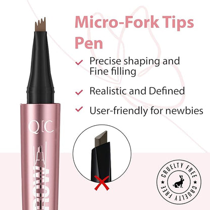 3D Waterproof Microblading Eyebrow Pencil, 4 Micro-Fork Tip for Hair-Like Effect, Magic Tattoo Eyebrow Tint pen for Natural-Looking Brows Makeup, Easy to Use, Smudge-proof, Last All-Day (Gray)