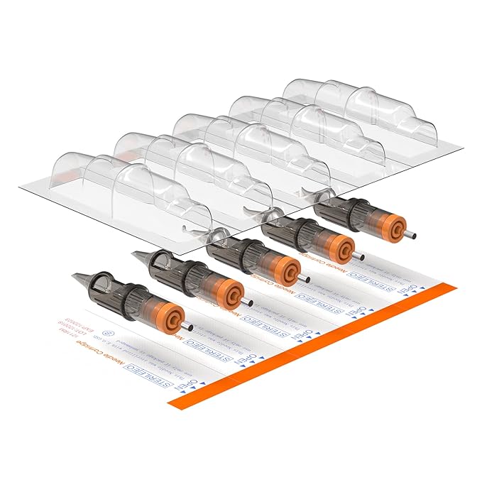 TATELF 50pcs Professional Disposable Tattoo Cartridge Needles Round Shader Mixed 3RS 5RS 7RS 9RS 11RS for Tattoo Pen Rotary Machine Kit Tattoo Supplies(RS)